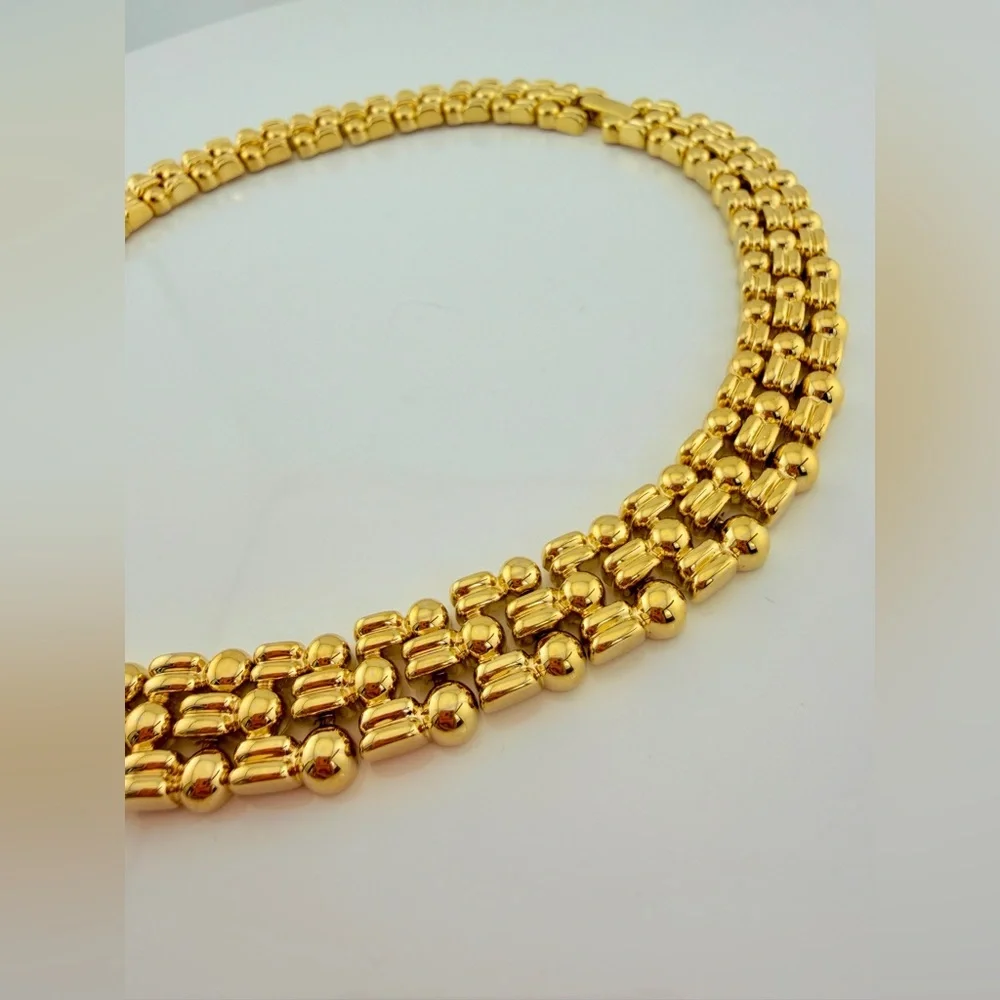 Vintage Ultra-Heavy Gold Plated Panther Link Necklace – 116g Couture Quality